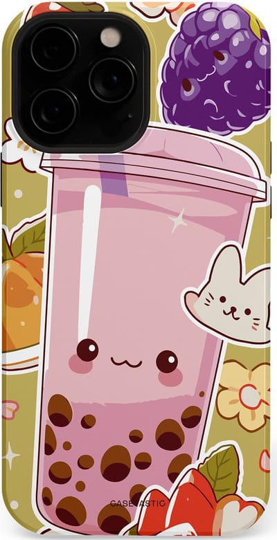 Casetastic Hoesje Geschikt voor Apple iPhone 13 Pro Magsafe - Stijlvolle Beschermende Duo-layer Case - Roze Rode Kawaii Bubbletea Korea