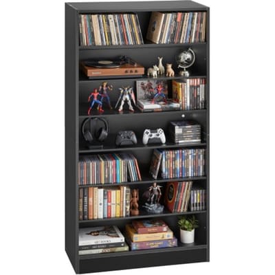 VEVOR dvd-rek met 7 vakken, mediaplank, vrijstaand rek 70 x 30 x 140 cm, ruimtebesparend opbergrek voor cd's, dvd's, boeken, game discs, boekenplank voor woonkamer/thuiskantoor/opnamekamer, zwart