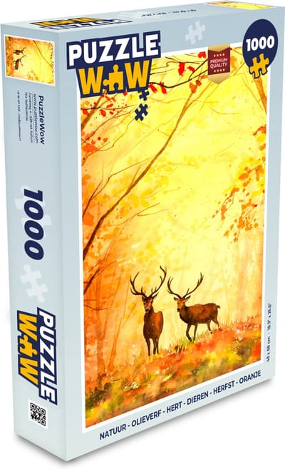 Puzzel Natuur - Olieverf - Hert - Dieren - Herfst - Oranje - Legpuzzel - Puzzel 1000 stukjes volwassenen