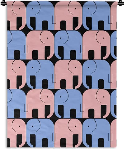 Wandkleed - Wanddoek - Olifant - Lijn - Zwart - Patronen - 150x200 cm - Wandtapijt