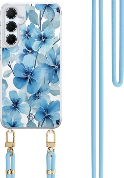 Casimoda® hoesje met koord - Geschikt voor Samsung A15 - Indigo Gardens - Afneembaar koord - TPU/polycarbonaat - Blauw