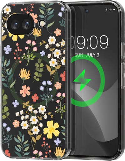 kwmobile Kristalheldere hardcase compatibel met Google Pixel 10a Hoesje – compatibel met MagSafe – Acryl hoesje met TPU-rand – Charmante bloemen design