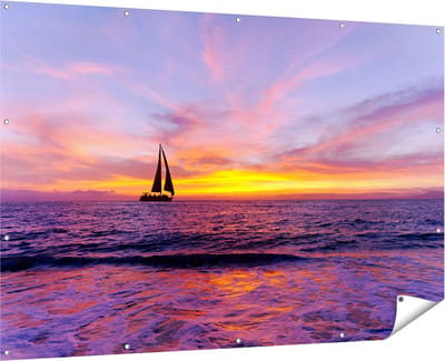 Gards Tuinposter Zeilboot Silhouet bij Zonsondergang - 180x120 cm - Tuindoek - Tuindecoratie - Wanddecoratie buiten - Tuinschilderij