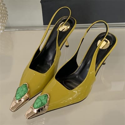 Eilyken Street Style Design Inlay Diamanten Dames Pumps Sandalen Elegant Sexy Dunne Hakken Puntneus Banket Prom Slingbacks Schoenen 35 black