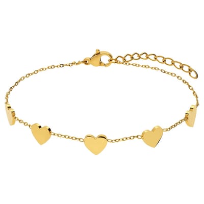 Lucardi - Dames Stalen goldplated armband harten - Armband - Staal - Goudkleurig - 19 cm