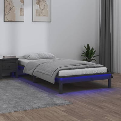 vidaXL - Bedframe - LED - massief - hout - grijs - 75x190 - cm