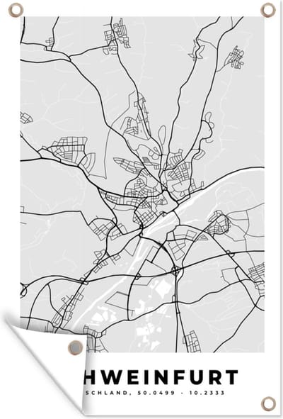 Muurdecoratie Duitsland - Plattegrond - Kaart - Schweinfurt - Stadskaart - 120x180 cm - Tuinposter - Tuindoek