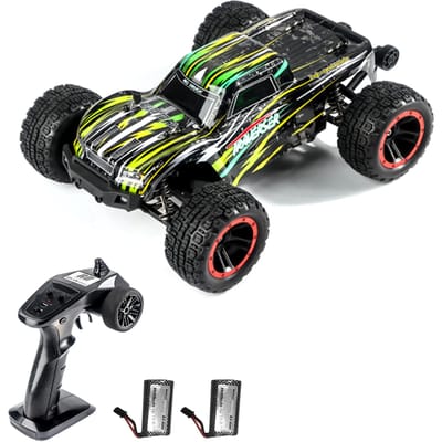 1:14 4WD Elektrische Afstandsbediening Vrachtwagen 2,4 GHz Afstandsbediening Vrachtwagen 40 km/u Hoge Snelheid Off-Road Voertuig Speelgoed met Geborstelde Motor LED Koplampen 2 Battery groen
