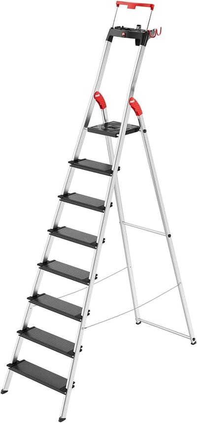 Aluminium Veiligheidsladder met 8 XXL-Treden - Tot 150 kg Draagvermogen en Uittrekbare Beugel