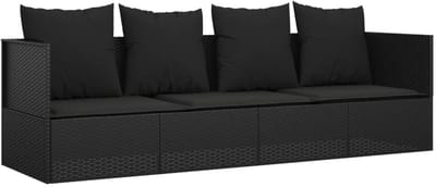 Loungebed met 5 Kussens - Zwart Poly Rattan - Verstelbaar Zonnebed - All-Black Design - Luxe Ligbed voor Tuin & Balkon