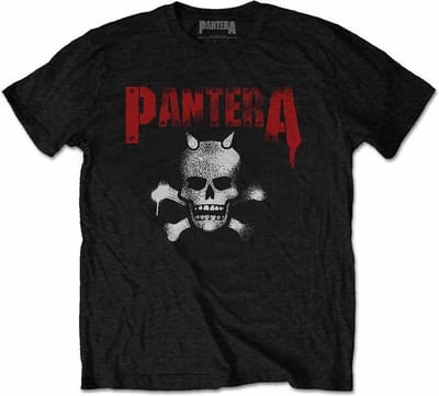 Pantera - Horned Skull Stencil Heren T-shirt - met rug print - S - Zwart