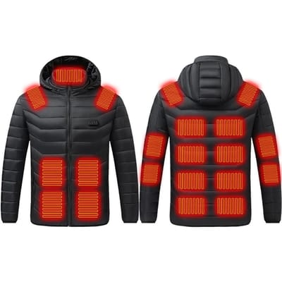 Veste chauffante électrique en coton, manteau d'hiver alimenté par batterie à quatre commandes et 21 zones L red