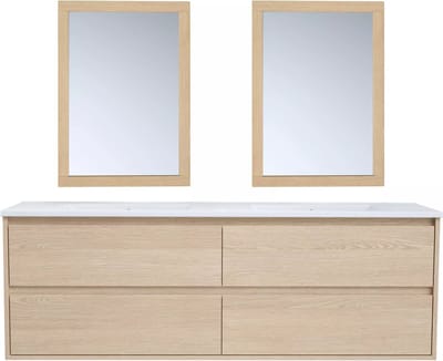 Vente-unique Hangmeubel voor badkamer met inbouwwastafel - Eikenfineer - 150 cm - MILIPAM