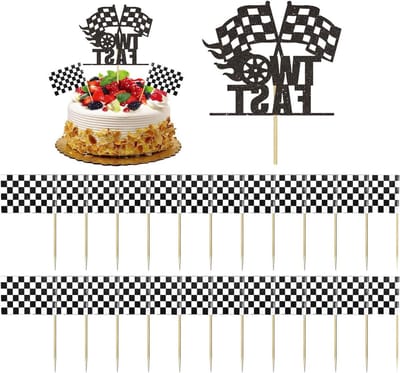 Allecto Plus - Grote kaarten insert en 24-delige vlaggen insert - Taartdecoratie en feestaccessoires voor racefeesten.