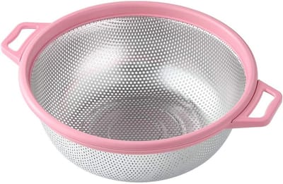Daity 1 grote roze metalen vergiet - geschikt voor pasta - spaghetti - bessen - groenten - fruit - noedels - salades - 5 liter (10 -5 inch) keukenzeef - vaatwasmachinebestendig (roze)