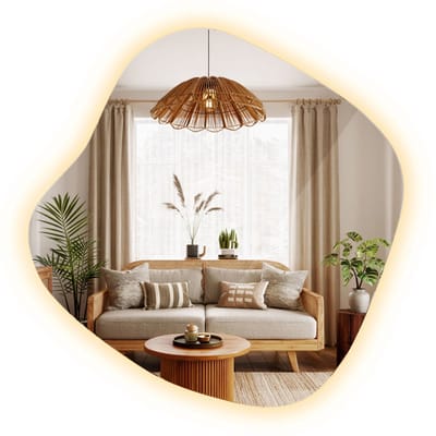 Tulup LED Spiegel - Organisch Gevormde LED Spiegel - 48,3 x 47,9 cm - Slaapkamerspiegel - Badkamerspiegel - Gang - Kleedkamer - Asymmetrische Spiegel Met Verlichting - Warm Wit 3000K - Spiegel Met Haken - Moderne Wandspiegel - Montageset