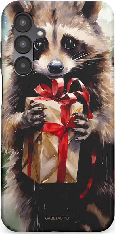 Casetastic hoesje geschikt voor Samsung Galaxy A16 - Dubbellaagse bescherming - Winter Wasbeer Presentje - Fashion Case - Zwart Grijs Taupe