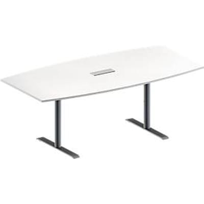Schäfer Shop Genius Vergadertafel MODENA FLEX, in hoogte verstelbaar, 3-voudige contactdoos, bootvorm, T-poot ronde buis, B 2000 x D 1000/800 mm, wit