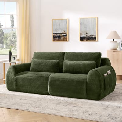 Wishdor 2-Zitsbank - Met USB-Oplaadpoort En Zijvak - Modern - Voor Woonkamer - Zachte Stof Met Veerkrachtige Schuimvulling - Groen