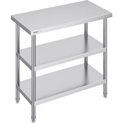 VEVOR RVS-werktafel voor voedselbereiding, 457 x 914 x 864 mm, werktafel voor commerciële keukens, met 2 verstelbare onderste planken, robuuste metalen werktafel voor grill, keuken