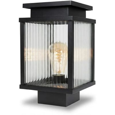 KS Verlichting - sokkellamp - Leicester 2 - tuinlamp - zwart - aluminium - 30cm - E27 - geribbeld glas - buitenverlichting