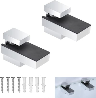 2 stuks (Polished Chrome) metalen verstelbare, Voor 3-22mm houten/glazen plankbeugel wandmontage - Glasklem, Glas Plankdragers - zinklegering glazen planksteunbeugel