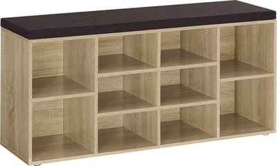 Schonenrek met Zitkussen - SONOMA, Industriële Stijl, Kleur: Eiken Sonoma en Donkerbruine Zitkussen, Voor Gang, Hal of Wachtkamer, 104 x 30 x 48 cm, Max. 200 kg