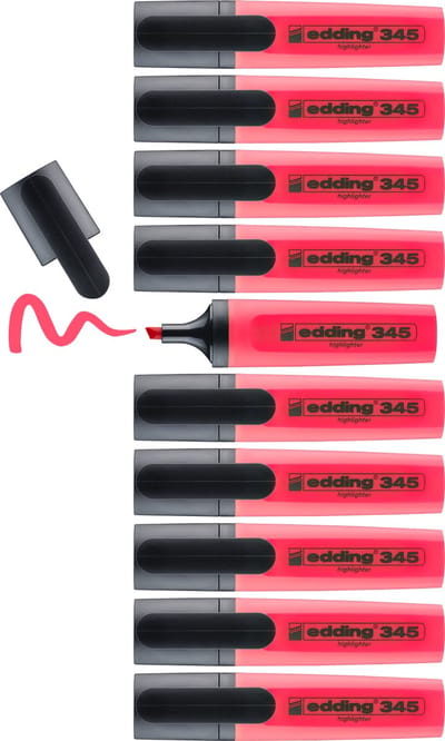 edding 345 highlighter - rood - 10 markeerstiften - beitelpunt 2-5 mm - ideaal voor heldere markeringen en accentuering van tekstfragmenten en notities