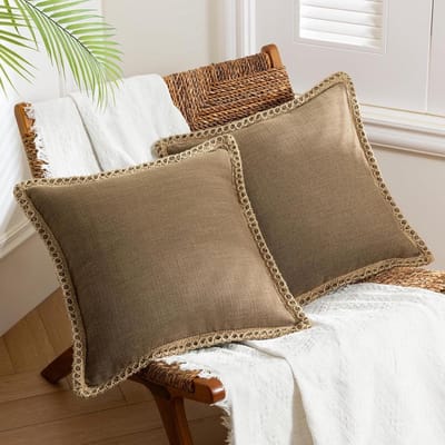 Decoratieve Sierkussens - Kussenhoezen Set - Woonkamer Aankleden - Linnen Op Maat Gemaakte Randen - 65 x 65 cm - Koffie
