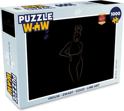 Puzzel Vrouw - Zwart - Goud - Line art - Legpuzzel - Puzzel 1000 stukjes volwassenen