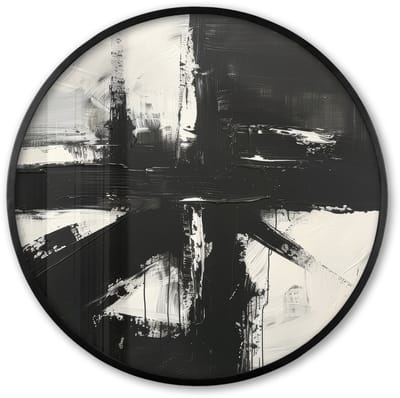 Poster in lijst Rond - Fotolijst 60x60 cm - Posters - Modern - Zwart wit - Abstract - Kunst - Ronde posterlijst zwart - Decoratie - Wanddecoratie woonkamer - Muurdecoratie slaapkamer