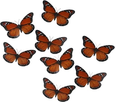 Gerimport Decoratie / hobby vlinders - 8x stuks - oranje - op clip - 12 x 6 cm - kunststof - knutselen
