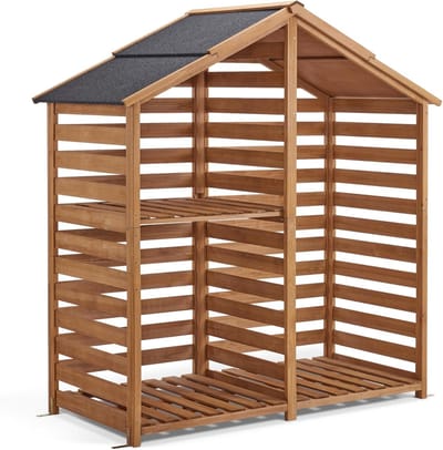 Houten rek - Houtopslag buiten - Brandhout opslaan - Waterdicht dak - 85 x 1755 x 1845 cm - Natuur