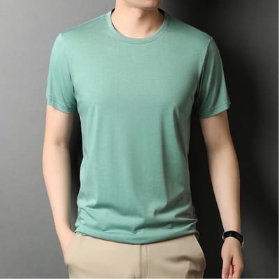 T-shirt met ronde hals Heren Zomer Dun In Groen Op voorraad Recht Jong en Middelbaar Eenvoudige kleur Casual T-shirt XXXL