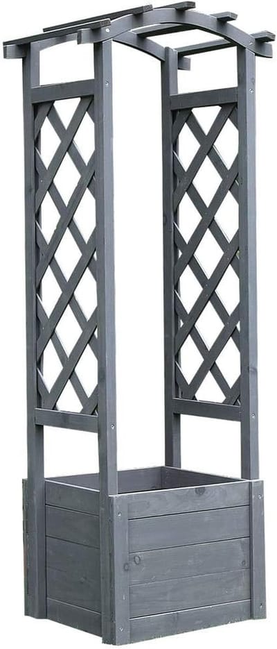 Houten Rozenboog - Tuinboog Plantensteun - Klimplanten Ondersteunen - Met Geïntegreerde Plantenbak - 130 cm Hoog - Grijs