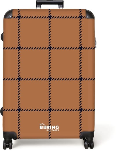 NoBoringSuitcases.com® - Koffer groot - Reiskoffer lichtgewicht - Ruitpatroon met visgraatlijnen in bruin en zwart - Rolkoffer met 4 wielen - Grote trolley XL - 98 liter bagage