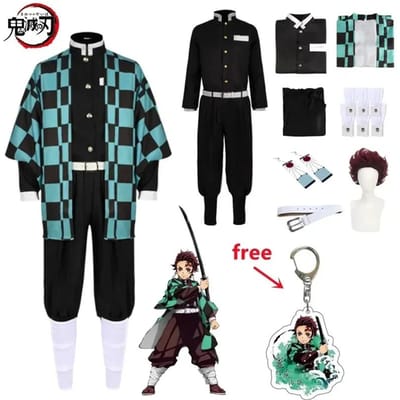 Anime Kamado Tanjirou Cosplay Kostuum Demon Slayer Halloween Cosplay Kostuum Voor Kinderen Voor Volwassenen Cadeaus XXL beige