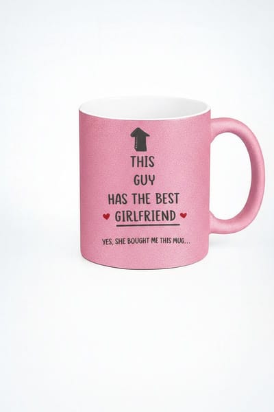 Roze Glitter Mok 'Deze Man Heeft de Beste Vriendin' - Grappig Cadeau Vriend