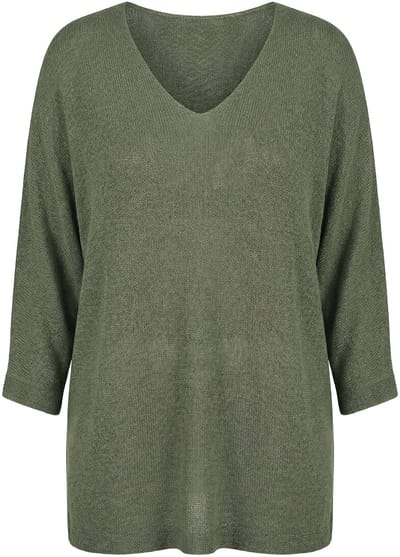 MIAMODA - Dames - Trui fijn breisel 3/4-vleermuismouwen - Rietgroen - Maat 42+