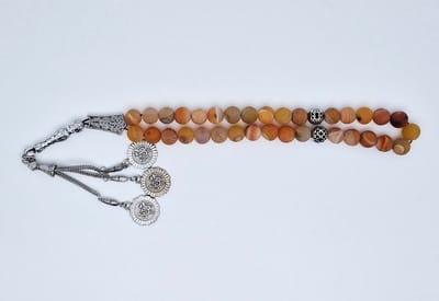 Handgemaakte tesbih "tasbih" natuursteen " Oranje frosted agaat " - Aantal kralen 33 - Diameter kralen 10 MM - met metaal tassel "model 5" - Een mooi cadeau-idee