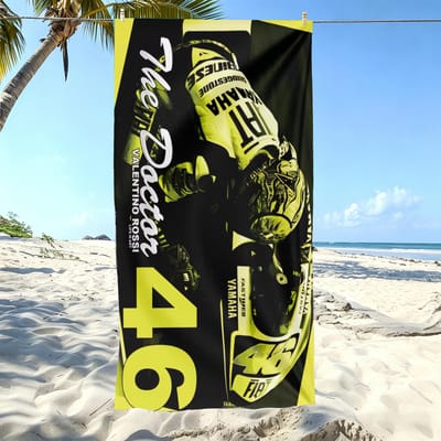 1 pièce V-Valentino R-Rossi 46 Motogp Serviette de Plage Microfibre Douce Séchage Rapide Impression Course Vr46 Serviette de Bain Pour Fans Natation Extérieur 70X140CM