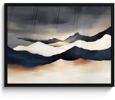 Poster in lijst - Fotolijst 70x50 cm - Posters - Bergen - Donkerblauw - Landschap - Posterlijst zwart - Decoratie - Wanddecoratie woonkamer - Muurdecoratie slaapkamer