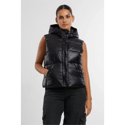 Urban Classics - Recycled Shiny Puffer Vest with Hood Mouwloos jacket - XS - Zwart
