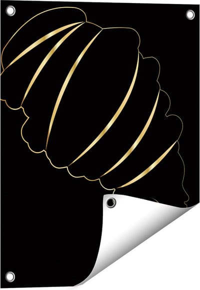 Gards Tuinposter Afrikaanse Vrouw met Gouden Zwarte Tulband - 40x50 cm - Tuindoek - Tuindecoratie - Wanddecoratie buiten - Tuinschilderij