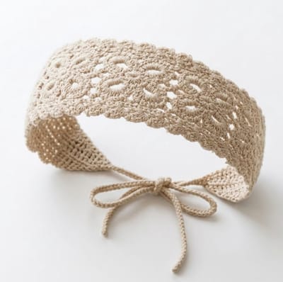 Olijfgroene gehaakte haarband met lange striksluiting – bohemian hoofdband van katoen – haakwerk haaraccessoire voor dames – geschikt voor festivals, zomeroutfits en dagelijks gebruik