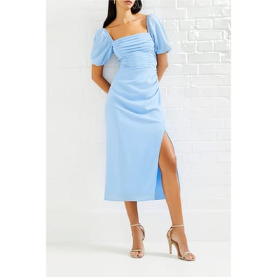 French Connection Afina Verona Ruched Midi Dress Blue Maat: L | Midi Jurken Outlet | Dames | Blauw