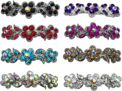 Set van 8 Kleine Haarspeldjes met Sprankelende Kristallen Bloemdetails