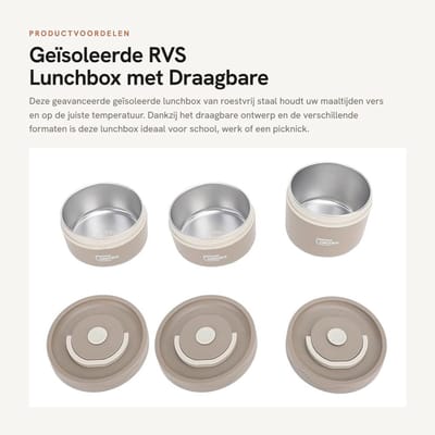 Dailygoods- Lunchbox Geïsoleerd Roestvrij Staal - Draagbare Thermische Lunchcontainer - Ronde Lunchdoos - Goede Afdichting - Lichtgewicht en Betrouwbaar - Thermosfles