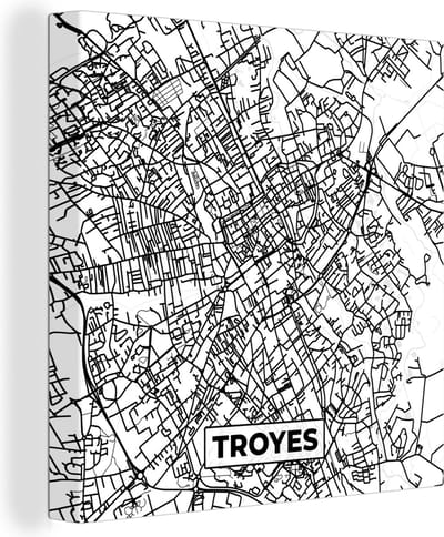Canvas Schilderij Stadskaart - Frankrijk - Kaart - Troyes - Plattegrond - Zwart wit - 20x20 cm - Wanddecoratie