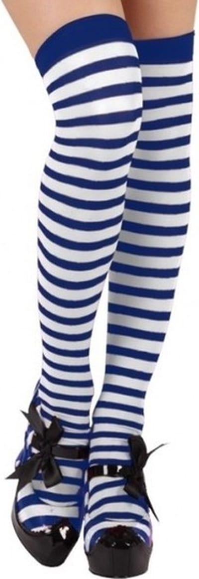 Atosa Carnaval verkleed gestreepte verkleed kousen voor dames - blauw/zwart - one size - heksen